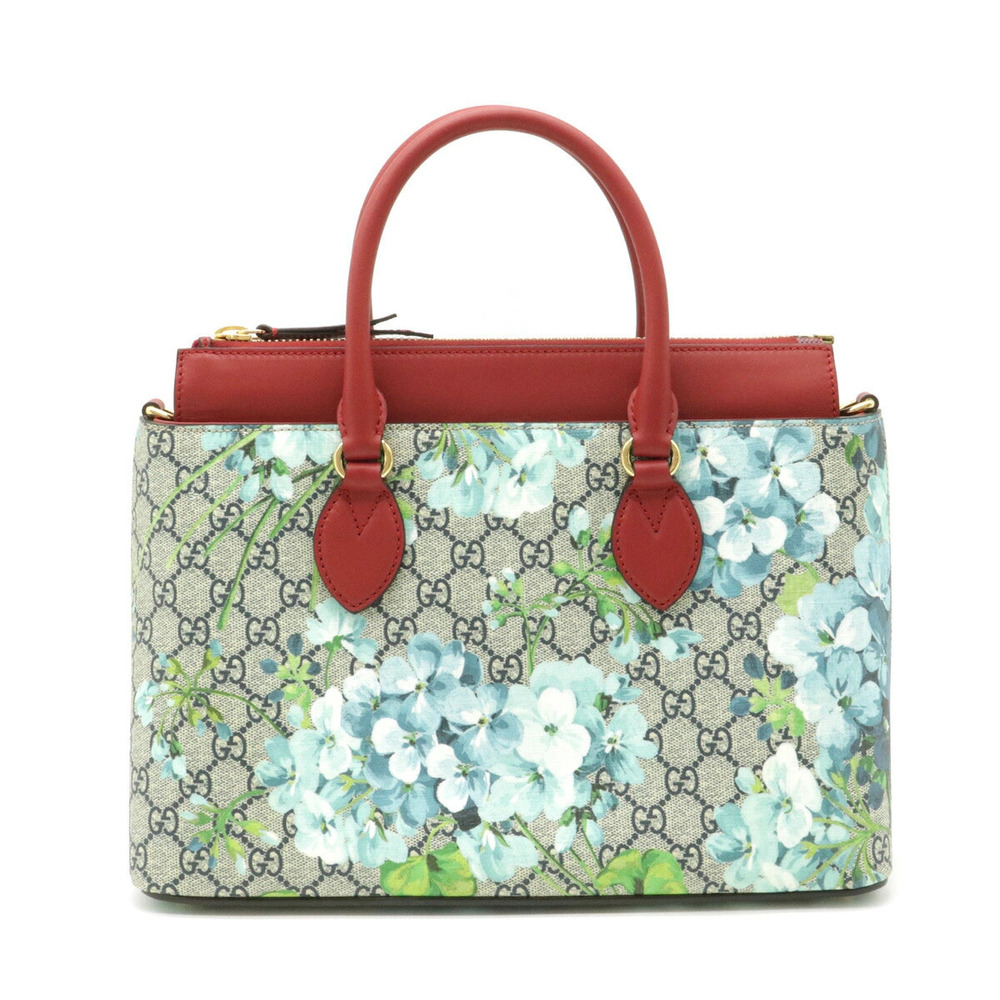 Gucci GG Blooms Handbag Tote Bag Floral Leather Navy Blue Red